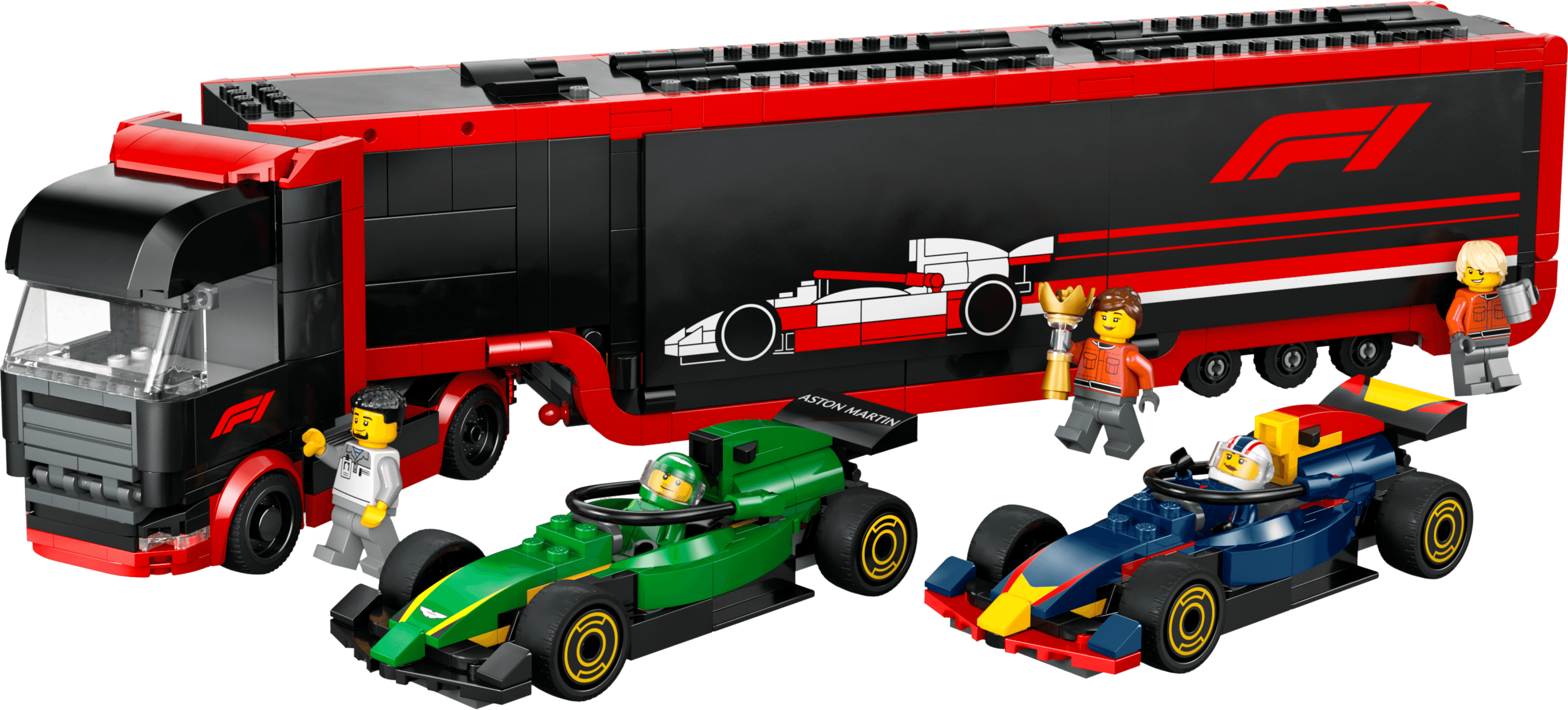 F1 Truck with RB20 & AMR24 F1 Cars LEGO® set